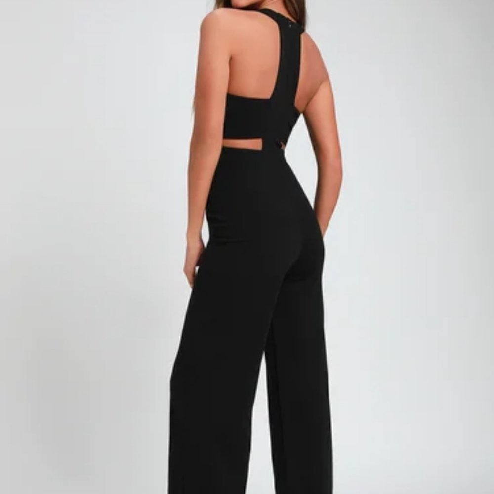Lulus Night Out Black Wide-Leg Cutout Jumpsuit NEW tags